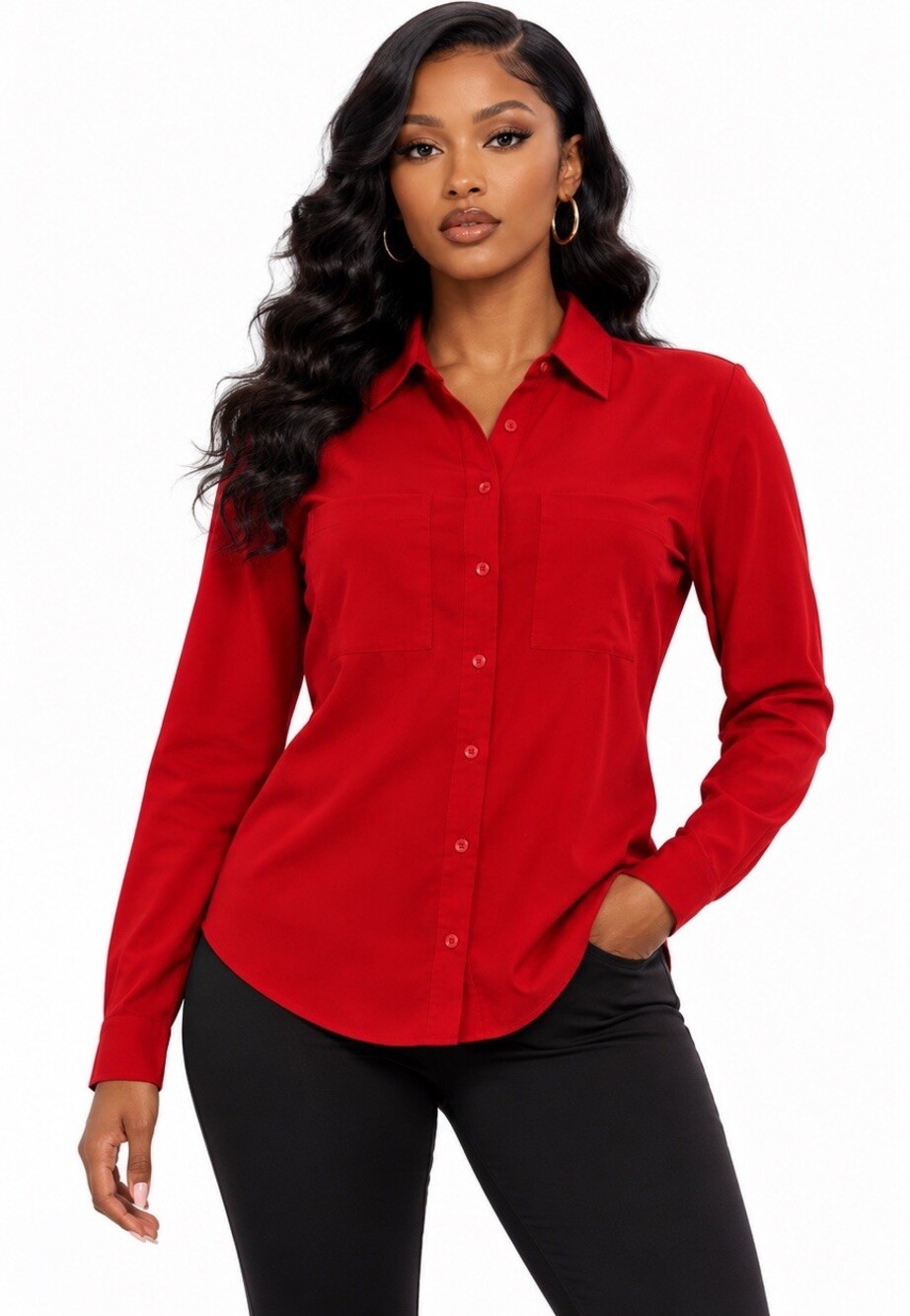 Express Women’s Portofino Double Pocket Button-Up Shirt Red Size XS